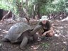 <p>Balázs Buzás with Aldabra Giant Tortoise (<em>Geochelone gigantea</em>), Changuu (Prison) Is., Zanzibar, TANZANIA. Photo: Zoltán Szűcs</p>