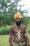 Dancer from Palembai is wearing a Spotted Cuscus (<em>Spilocuscus maculatus goldiei</em>) hat, local festival, Pagwi, Middle Sepik River, PAPUA NEW GUINEA