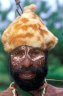 Dancer from Palembai is wearing a Spotted Cuscus (<em>Spilocuscus maculatus goldiei</em>) hat, local festival, Pagwi, Middle Sepik River, PAPUA NEW GUINEA