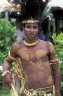 Dancer from Palembai is wearing a hat decorated with Cassowary feathers (<em>Casuarius</em> sp.), local festival, Pagwi, Middle Sepik River, PAPUA NEW GUINEA